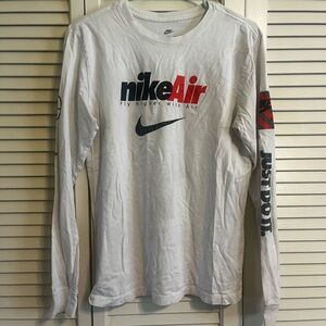 Nike White Long Sleeve 'Nike Air' Graphic Tee with Red & Black Accents